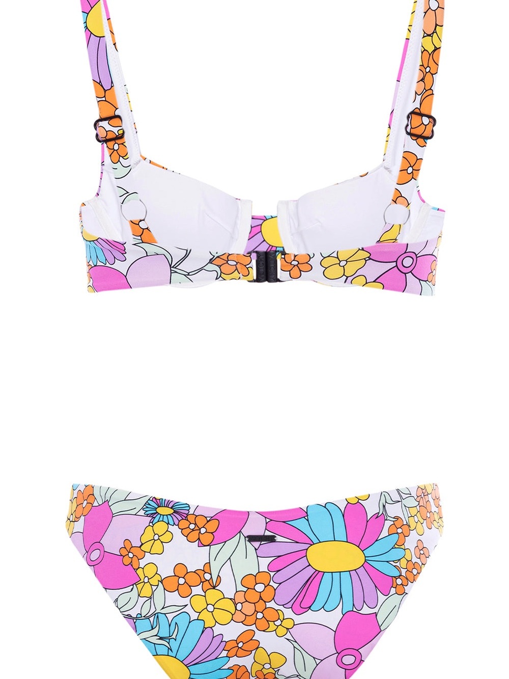 Floral Retro Print Underwire Bikini Top - Pink & Orange - Picture 4 of 6